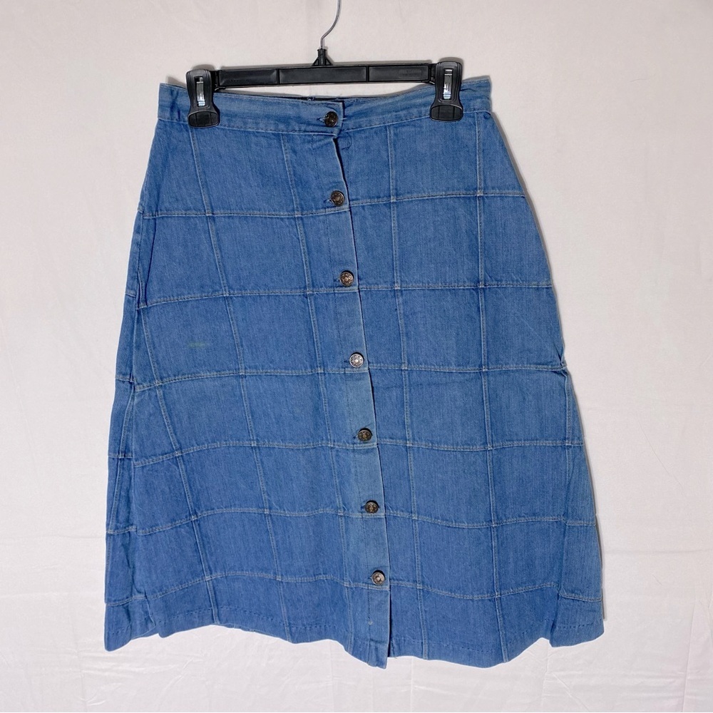 Vintage YES Patchwork Denim Button Front Midi Skirt M Festival Western Stampede